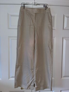 Wide Leg Linen Women's Pants in Light Beige